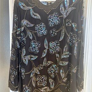 Black Sequin Floral Long Sleeve Top